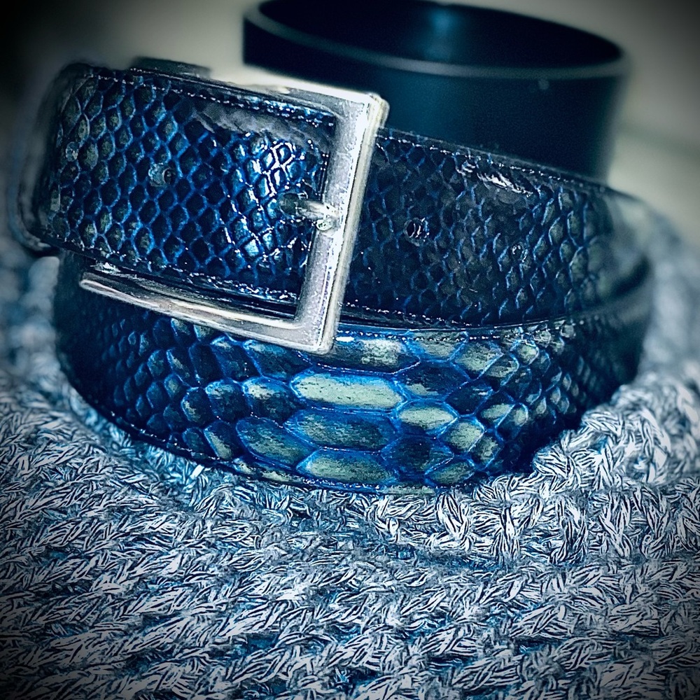 Torino Leather Torino Co. - Women’s Embossed Leather Belt - Blue Snakeskin